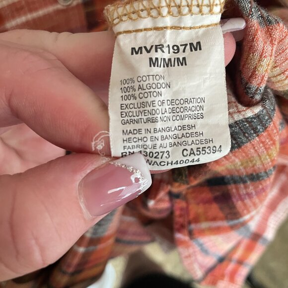 Women's Medium Wrangler Retro Orange Plaid Long Sleeve Button Down Shirt - Picture 3 of 7
